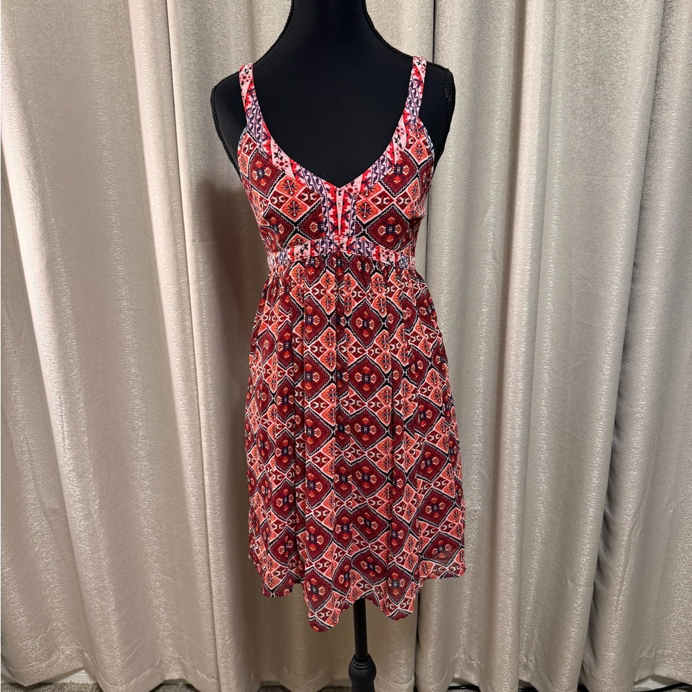 Y2K Hollister Vibrant Red Patterned Midi Dress Size - S